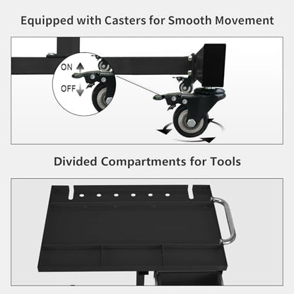 Rolling Tool Tray with Wheels,29×20×34in Tear Down Work Table with Drawers,220lbs Capacity Mechanics Rolling Work Table for Garage, Shop, DIY (Black) - size: Black