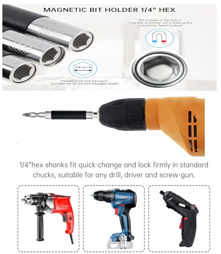 ChgImposs 3pcs/set Scalable Magnetic Screw Drive Guide Drill Bit Tip Holder, 3.15"/4.72"/5.51"(80/120/140mm) Screwdriver Bit Holder Extension Bar Adapter, Drill Bit Guide Rod Adapter
