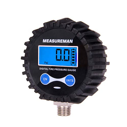 MEASUREMAN 2-1/2" Dial Size Digital Air Pressure Gauge with 1/4'' NPT Bottom Connector and Protective Boot, 0-200psi, Accuracy 1%, Battery Powered with LED Light (Pack of 2) - size: Short thread (Pack of 2), style: 0-200psi