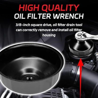1PC 86mm 16 Flute Oil Filter Wrench Replacement, Oil Filter Housing Cap Removal Tool to Change Oil, Steel Socket Wrench Kit for BMW and Volvo XC90、XC70、S60、S40、C70、S80、V40、V70