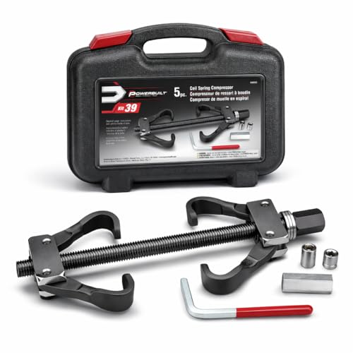 Powerbuilt Coil Spring Compressor Tool Kit, 5 Piece, Straight or Curved Coil Springs, Shock Absorbers, Foreign and Domestic, Storage Case - 648603, Black - style: 2 Piece