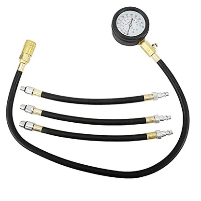 8MILELAKE Engine Cylinders Diagnostic Tester Compression Gauge Test Set with 4 Long Reach Hoses M10 M12 M14