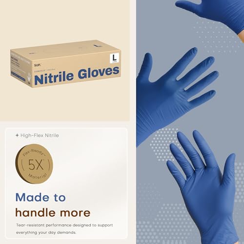 SUP Powder-Free Nitrile Exam Gloves, Food Safe Latex-Free Medical Non-Sterile Cooking Disposable Glove, Blue 100/1000 Count - color: Large (Med Blue 1000)