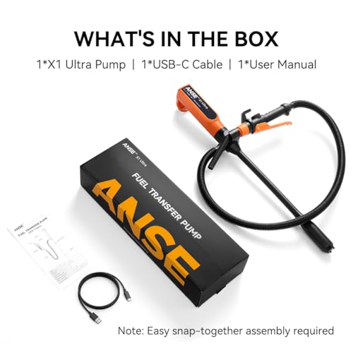 ANSE Rechargeable Fuel Transfer Pump Battery Powered (Model X1 Ultra) | Built-in 6000mAh Battery, USB-C Charge, Patented Waterproof Motor, 90 to 120min Runtime, 2.7GPM