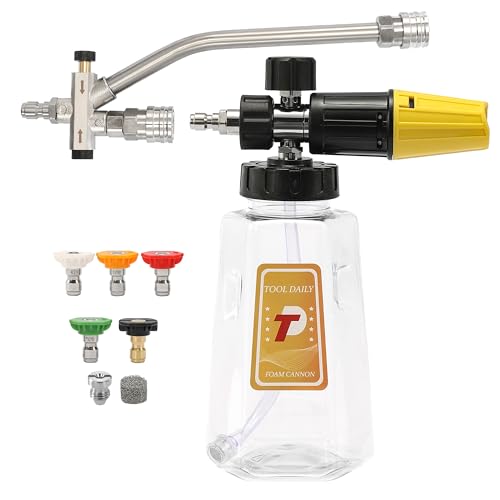 Tool Daily Pressure Washer Foam Cannon with Dual-Connector Accessory | Power Washer Double Tip Attachment For Soap Cannon, 5 Pressure Washer Sprayer Nozzles, 1/4" Quick Connect - size: 1 L