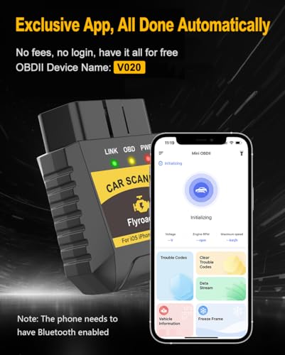 Car OBD2 Scanner Bluetooth for iPhone iOS Android OBDII Diagnostic Scan Tool Code Reader for Error Code Clear Braking Performance Test