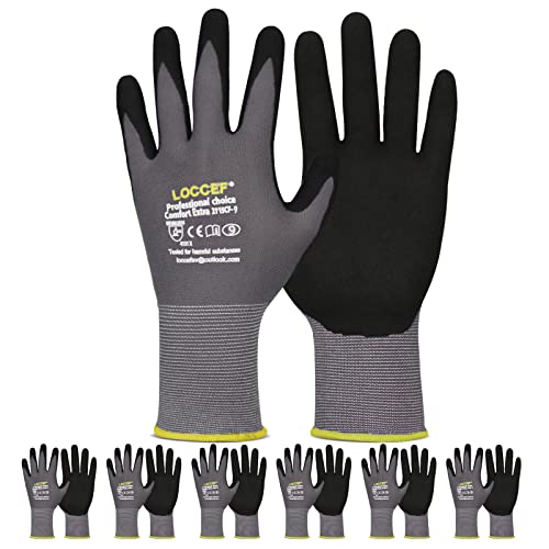 LOCCEF Work Gloves MicroFoam Nitrile Coated-6 Pairs,Seamless Knit Nylon Gloves,Gray Work gloves - color: Grey 6-pairs