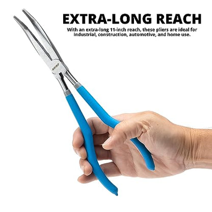 NEIKO 02105A (4) Long Nose Plier 11” Long Reach, Straight, Angle, Curved Pliers, 45 & 90 Degree, bent Head Needle Nose Pliers Set for Mechanics, Long Handle Pliers - style: Long Nose Pliers