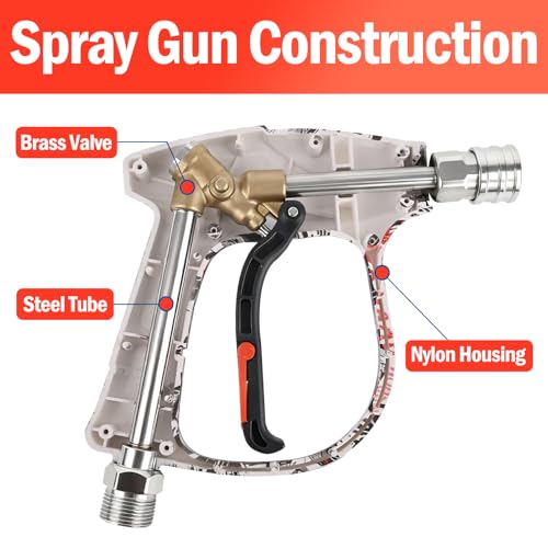 Bear Force High Pressure Washer Gun 3000 PSI Max, Power Washer Short Gun M22-ID14mm with 1/4“ Quick Connector, Car Wash, Car Cleaning, Car Care Detailing - size: A. Single Gun