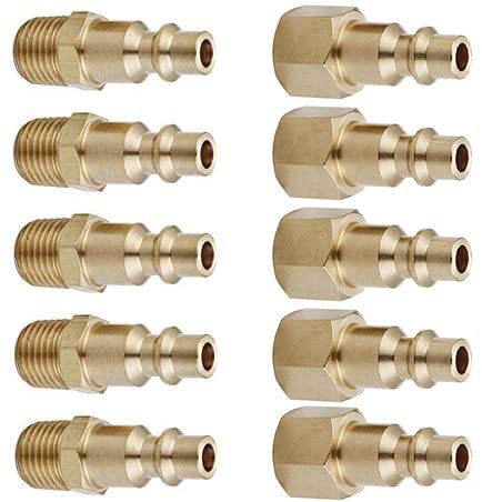 Air Hose Fittings Quick Connect, 1/4 Inch NPT Brass | Female Male Air Coupler Plug, Industrial Type D, Air Compressor Fittings, Pack of10 (5PCS Female and 5 PCS Male Plug) - size: Female and Male Plug 10 Piece Kit