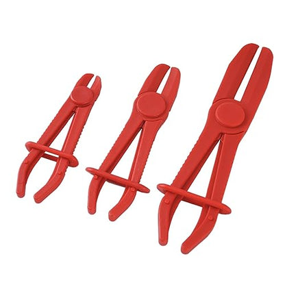 OBTANIM 3 Pack Plastic Hose Pinch Off Pliers Line Clamp Pliers Set Tool for Automotive Flexible Hoses, Gas Lines Radiator Brake Coolant and Fuel Lines (Red) - color: Red