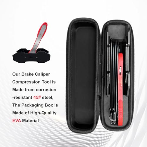 Brake Caliper Compression Tool Kit, Caliper Piston Compressor Tool, 360° Ratchet Piston Press with 4 Hooks & 2 pcs Large Steel Plate for Single Twin Quad Sextuplet Piston Disc Brake Caliper (Red)