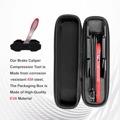 Brake Caliper Compression Tool Kit, Caliper Piston Compressor Tool, 360° Ratchet Piston Press with 4 Hooks & 2 pcs Large Steel Plate for Single Twin Quad Sextuplet Piston Disc Brake Caliper (Red)