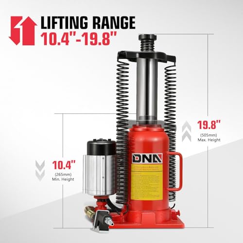 DNA Motoring 20 Ton Air Hydraulic Bottle Jack Air-Operated Hydraulic Bottle Jack Portable Low Profile Manual Jack Air Jack for Car Pickup Truck RV Auto Repair w/Handle, TOOLS-00769 - color: red, style: Air-Operated Hydraulic-20 ton