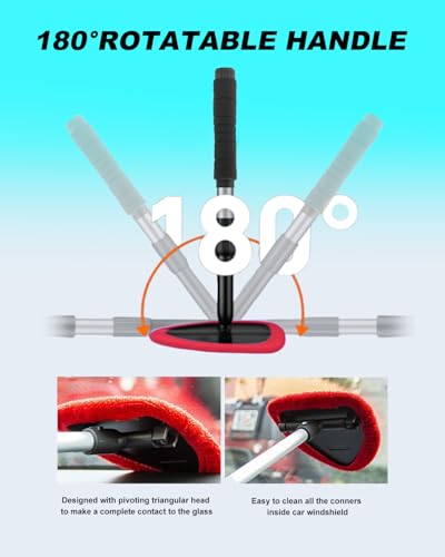 Windshield Cleaning Tool, Car Cleaner Tool with Inside Extendable Handle, Window Cleaner Brush Kit Auto Glass Wiper for Windshield with 2 Microfiber Towel Pads Home Windows, Trucks, SUV & RV - color: Red