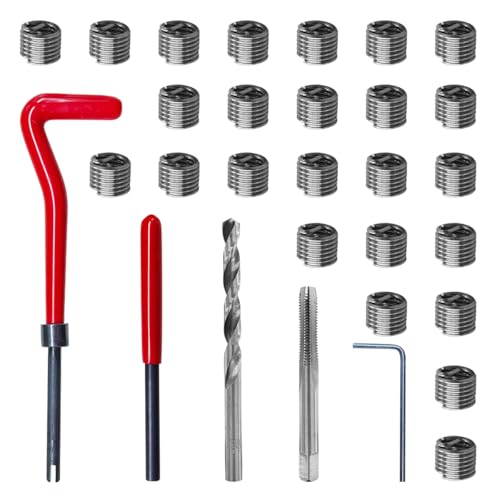 ZIMISI 30PCS M6 x 1.0mm Thread Repair Insert Kit, Stainless Steel Helicoil Inserts Set, Compatible Hand Tool Set, M6 Thread Metric Helicoil Repair Kit Assortment for Car Repairing