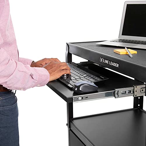 Stand Steady AV Cart with Locking Cabinet, Adjustable Height, UL Certified, Steel Frame, Black - color: Cabinet + Keyboard Tray, size: 24" L x 18" D x 42" H