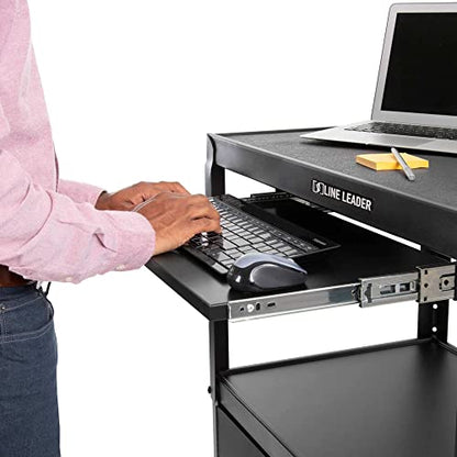 Stand Steady AV Cart with Locking Cabinet, Adjustable Height, UL Certified, Steel Frame, Black - color: Cabinet + Keyboard Tray, size: 24" L x 18" D x 42" H