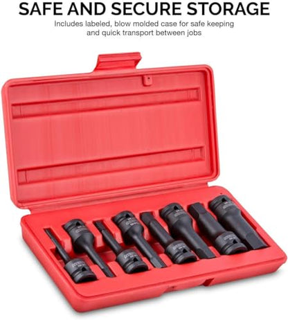 NEIKO 01137B 1/2-Inch-Drive Allen Socket Set, 3-Inch Length, 1/2-Inch Impact Hex-Bit Socket Set, SAE Hex Driver 1/4" to 3/4", CrMo Steel, Impact-Grade, 8-Piece Set - style: SAE