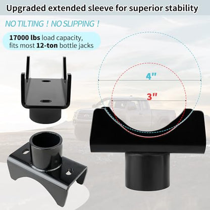 SUNJIKA Bottle Jack Axle Adapter for 2-4 in Round and 2 in Square Axles - color: Black