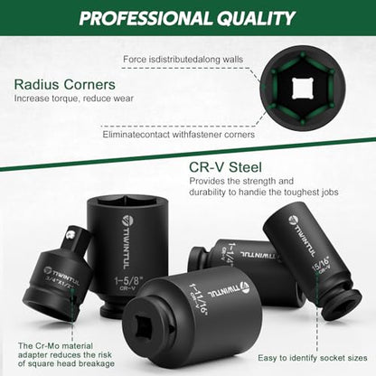 Axle Nut Socket Set, 1/2" Drive SAE Impact Socket 15/16 to 1-3/4 | 11Pcs, CR-MO 3/4 to 1/2 Adapter, 6-Point Design Heavy Duty Socket Set for Large Auto Repairs, Agricultural implement - size: 11 PCS(SAE)