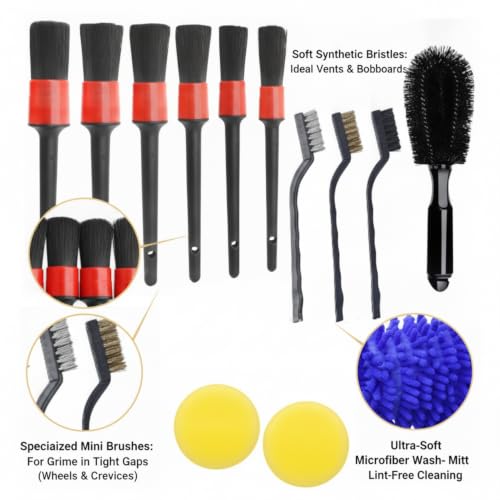 Car Detailing Brush Set, PP Plastic Cleaning Tools for Interior Vents, Dashboard, Wheels, and Exterior Crevices - size: 11.02 x 7.09 x 2.76 in