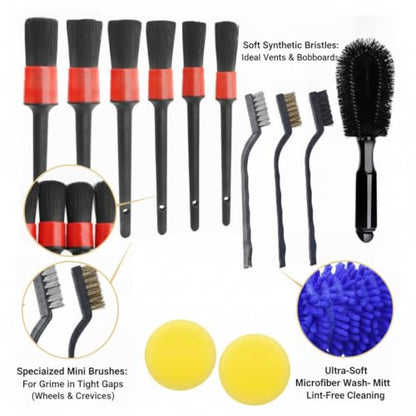 Car Detailing Brush Set, PP Plastic Cleaning Tools for Interior Vents, Dashboard, Wheels, and Exterior Crevices - size: 11.02 x 7.09 x 2.76 in
