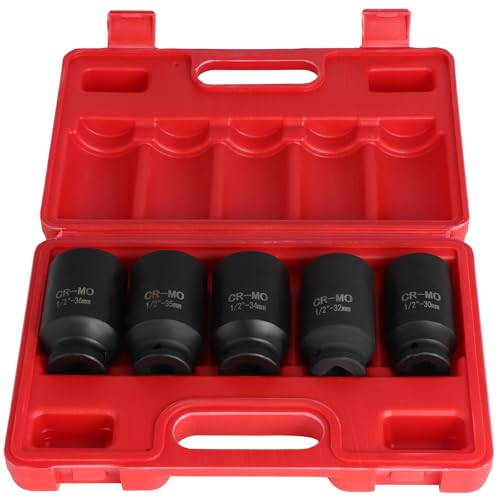 ECCPP 5 Pcs 1/2 Drive Deep Impact Socket Set | 12 Point Metric 30mm 32mm 34mm 35mm 36mm,Drive Spindle Axle Hub Nut Socket Set Use for Disassembling and Installing Axle Nuts