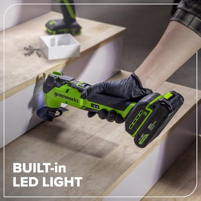 Greenworks 24V Brushless 2PCS Cordless Brushless Power Tool Combo Kit, include 310 in-lbs Drill Driver, 18,000 OPM Multi Tool, 2 x 2Ah Batteries and Charger - size: 2PCS Combo Kits(Drill+Multi-Tool)