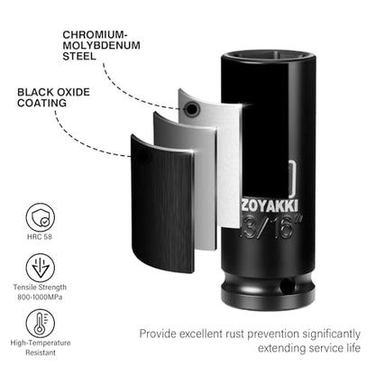13/16" Socket 1/2" Drive Deep 6 Pt CR-MO SAE Impact Socket for Axle Shaft Nut Removal - size: 13/16"in., style: 1/2" Drive Deep