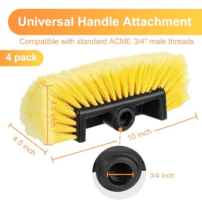 Vesici Car Wash Brush Head with Soft Detailing Bristle Flow Thru Car Cleaning Brush Exterior Car Wash Equipment for Auto Truck RV Boat Camper Washing, 10 Inch(Yellow,4 Pcs) - color: Yellow