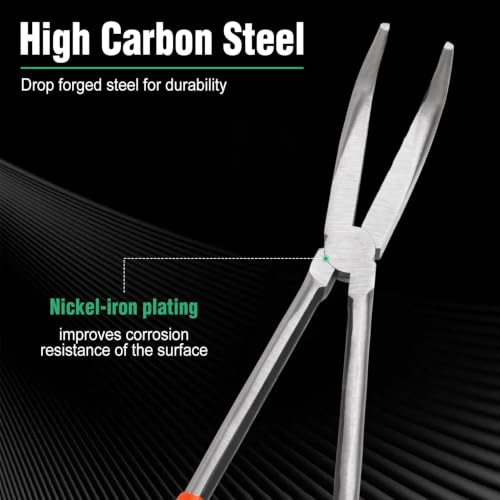 SPEEDWOX Long Reach Bent Nose Pliers 10 Inches 90 Degree Intermeshed Teeth Precision Fine Pliers for Hard to Reach Narrow Spaces High Leverage Reduce Efforts Non-slip Handle - style: 90°Bent Nose Pliers