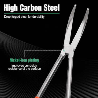 SPEEDWOX Long Reach Bent Nose Pliers 10 Inches 90 Degree Intermeshed Teeth Precision Fine Pliers for Hard to Reach Narrow Spaces High Leverage Reduce Efforts Non-slip Handle - style: 90°Bent Nose Pliers