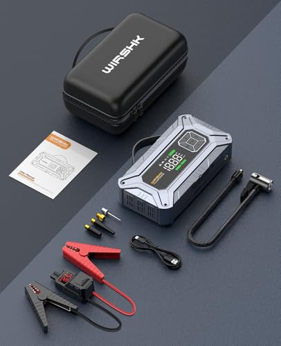 8000A Jump Starter with Air Compressor, 160PSI, 12V | 8000A battery booster and 160PSI tire inflator for roadside emergencies, road trips and camping - size: L-20