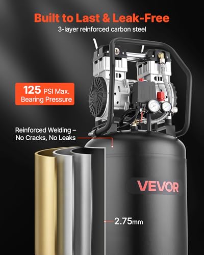 VEVOR 20-Gallon Air Compressor, 2HP 4.5 SCFM at 90PSI, Max 125PSI Pressure Oil-Free Air Compressor Tank, Portable on Wheels for Auto Repair, Tire Inflation, Spray Painting, Woodwork Nailing, 120V - size: 18.5 x 17.7 x 39.8 in