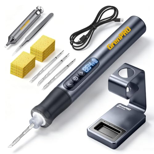GRENPRO Cordless Soldering Iron Kit, 7 Seconds Fast Heating (300F-1020F), Auto Sleep, 3 Precision Soldering Tips (C210), 360 Swivel Stand, Digital Display, LED Light for Precision Repair