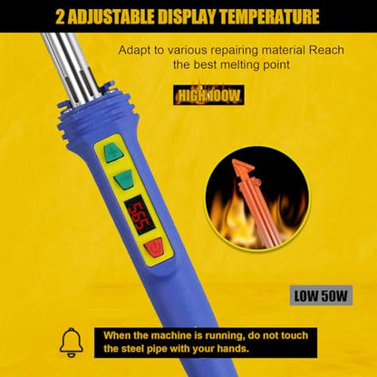100W Digital Plastic Welder Iron UL Certified Adjustable Temp Kit | UL Certified 100W plastic welder with LED digital display and adjustable temp control for stable, safe plastic fusion repair
