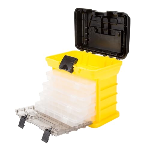 Portable Tool Box - Small Parts Organizer with Drawers and Customizable Compartments for Hardware, Tackle, Beads, or Crafts by Stalwart (Yellow) - color: Yellow