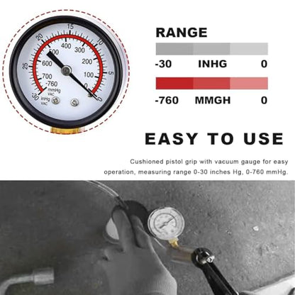 Hand Held Vacuum Pump Brake Bleeder Kit, Brake Clutch Fluid Bleeder Vacuum Pump Pressure Tester with Gauge Adapters, Automotive Brake Fluid Bleeding Set with Protected Case