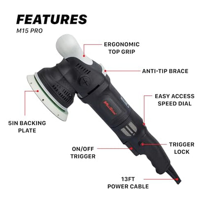 Maxshine 5” Dual Action & 5” Rotary Polisher Set – 15mm Long Throw 1000W Car Buffer with 5” Backing Plate & Variable Speed – Professional Auto Detailing Tool for Cars, Trucks, SUVs & Boats - color: 5" Dual Action & 5" Rotary