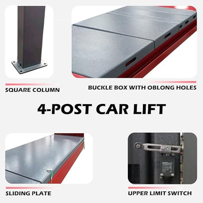 MJ-4Z-40B 11000LBS 4 Post Lift – Heavy Duty Car Lift with 7000LBS Rolling Jack, Copper Motor, 220V Alignment Car Lift for Repair Shops, 4S Stores & Professional Garages | 11000 LBS Capacity, Heavy Duty Steel Auto Hoist, Automatic Safety Lock, For Home Gar