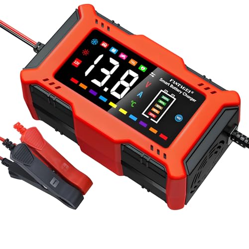LiFePO4/Lead Acid Battery Charger Smart Battery Trickle Charger 12V 6A Automotive Battery Maintainer Desulfator Temp Compensation for Car Truck Motorcycle Lawn Mower Marine RV