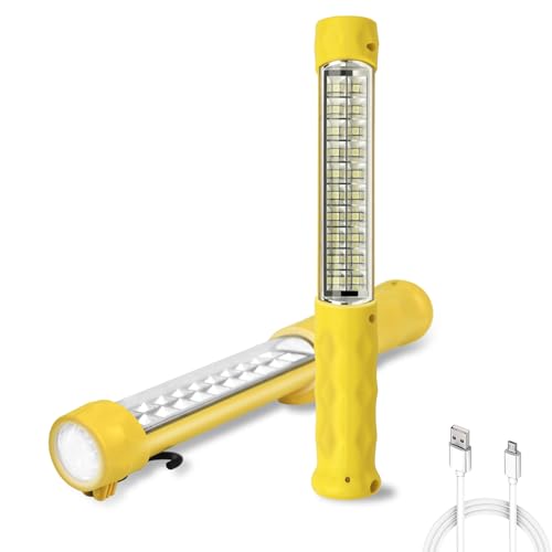 Rechargeable COB LED Work Light, Magnetic Hands-Free Trouble Light with Hook, 3 Modes Mechanic Inspection Light for Car Repair, Garage, Emergency, Workshop - color: Yellow