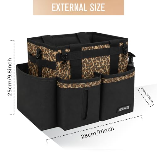 SCAVATA Compact Wearable Cleaning Caddy, Leopard | Small Cleaning Supplies Organizer with Handle & Shoulder Straps, Under Sink & Car Cleaning Tools Storage Bag for Housekeepers - color: Leopard