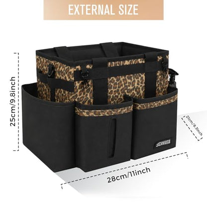 SCAVATA Compact Wearable Cleaning Caddy, Leopard | Small Cleaning Supplies Organizer with Handle & Shoulder Straps, Under Sink & Car Cleaning Tools Storage Bag for Housekeepers - color: Leopard
