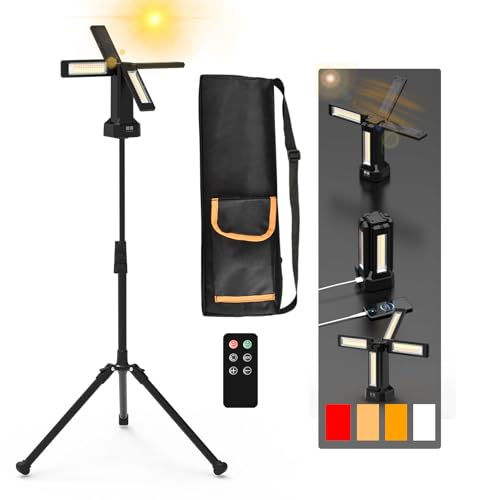 13200mAh Rechargeable Solar Work Light with Folding Stand and Carrying Bag, AODOO 8000 Lumen Stepless Dimmable , White/Warm/Nature White/RED(SOS) with Detachable Tripod (Black(Remote)) - color: Black(Remote)