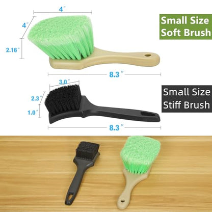 Fitosy Wheel Rim & Tire Brush Set, Soft & Stiff Bristle Wash Cleaning | Supplies Kit for Car Body Exterior Surface Carpet, Truck SUV RV Motorcycle
