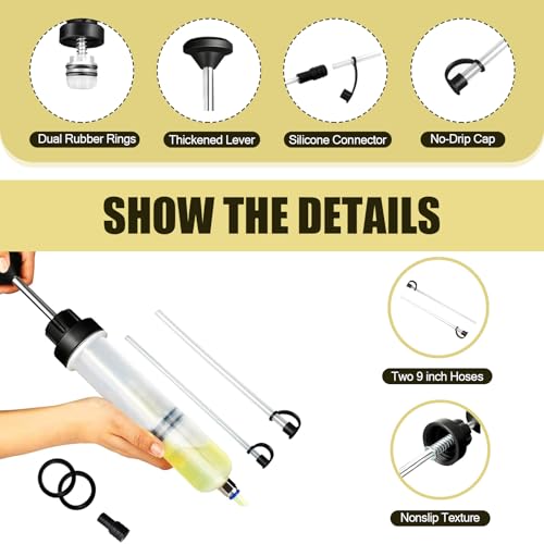 Car Power Steering Fluid Extractor, 200 CC Car Fluid Extractor Pump, Brake Fluid Change Pump Hose Accessories, Universal for Most Cars (Transparent)