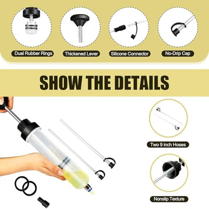 Car Power Steering Fluid Extractor, 200 CC Car Fluid Extractor Pump, Brake Fluid Change Pump Hose Accessories, Universal for Most Cars (Transparent)