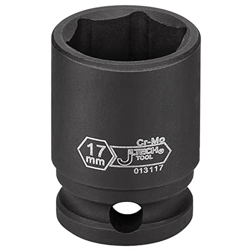 Jetech 3/8 Inch Drive 17mm Standard Impact Socket, Made with Chrome Molybdenum Alloy Steel, Heat Treated, 6-Point Design, Metric - size: 17mm